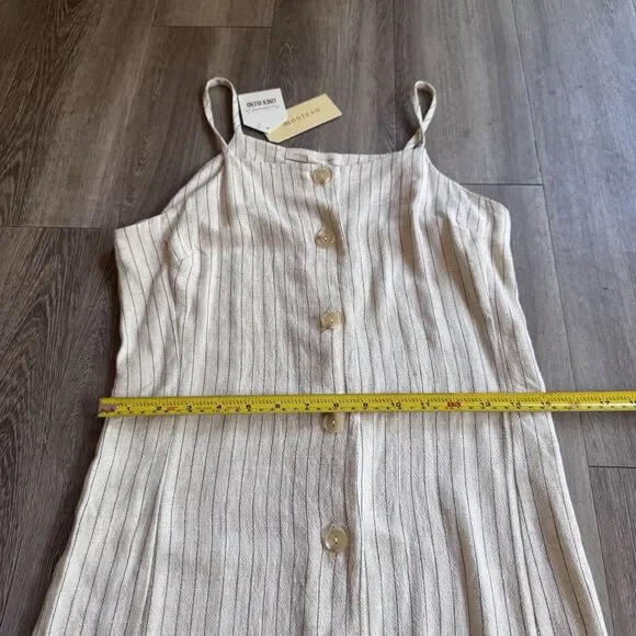NWT Monteau Mini Dress Small Cream Pinstripe Button Linen Blend Preppy Cottage - Picture 5 of 9
